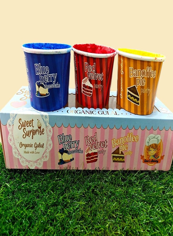 Niku Herbal Organic Holi Gulal Colour | Aroma of 3 Different Blueberry Cheesecake, red Velvet, banoffee Pie gulal| Non Toxic, Soft Skin Friendly | Pack of 3-75gm *3 | Holi Gift Pack - Image 1